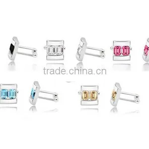High Quality Luxury Jewelry Copper Cufflinks Pink Crystal Cuff Links for Men Shirts thumbnail-3