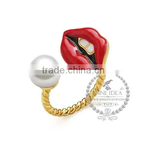 925 Solid Sterling Silver Sexy Lips Pearl Beads Adjustable Ring Fashion Women Jewelry 6220035 thumbnail-1