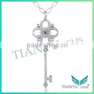 925 Sterling Silver Key Style Necklace Moissantie Diamond Pendants Charms Jewelry thumbnail-1