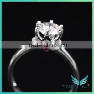 Perfect Cut Diamond Accents Women's Band 1CT Center Moissanite Lab Grown Diamond Ring,with Small Ruby Wedding Ring Band thumbnail-3
