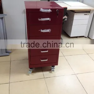 Red Metal Mobile Pedestal With Wheels Cashier Cabinet thumbnail-1