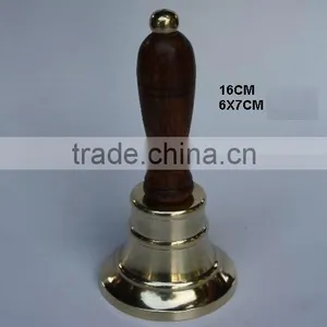Brass Bell With Mirror Polish With Wooden Handle and Brass Knob on Top thumbnail-1