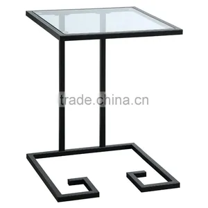 Simple Design Iron Black Color Metal End Table With Glass Top for Living Room High Grade Quality thumbnail-1