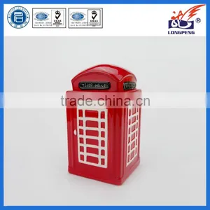 Customized Handmade Painting British Telephone Booth Shape Food Storage Ceramic Cookie Jar thumbnail-1