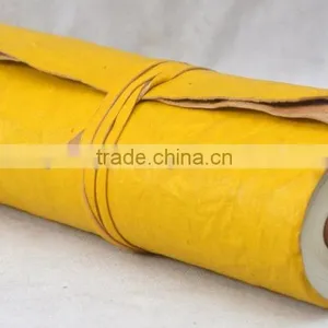 Handmade Vintage Crush Rolled Yellow Leather Notebook thumbnail-1
