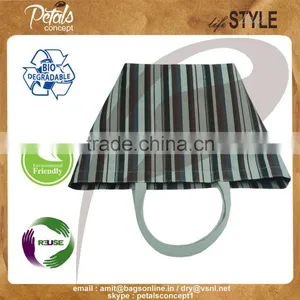 New Design Cotton Canvas Tote Bag With Open Hanging Pocket - Multicolor Allover Stripe Print - Hot Print Bags thumbnail-2