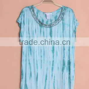 Tie Dye T-shirt for Women, Tie Dye Blouse With Metal Decoration thumbnail-1