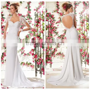 Simple Open Back Lace Long Sleeve White Wedding Dress thumbnail-1