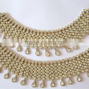 Bridal Golden Crystal Broad Payal ANKLETS Pair Feet Bracelet thumbnail-4