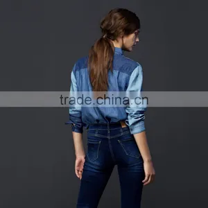 Hot Sale Women Denim Shirt With Pocket and Block Fashion Design Hot Sale thumbnail-2