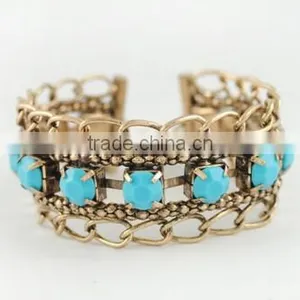 Retro Style Big Turquoise Gold Bangle Yiwu Wide Turquoise Cuff Bangle for Rock Jewelry thumbnail-5