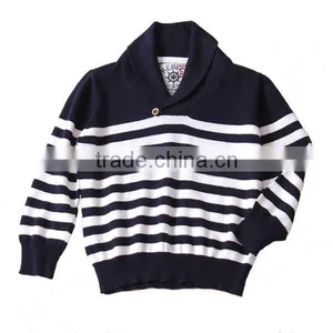 Turn Down Collar Children Stripe Knitting Patterns Sweater thumbnail-1