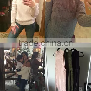 Off Shoulder Sweater Autumn Fashion Women Oversize Jumper Knitted Top Pullover thumbnail-3