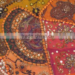Orange Lounge Decor Pillow Indian Style Big Square Floor Ethnic Sari Cushion thumbnail-6