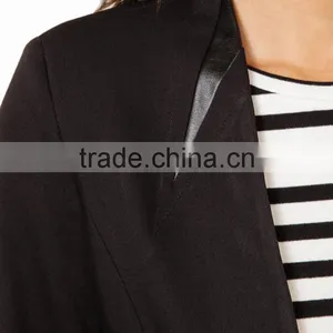 Collarless Faux Leather Blazer thumbnail-6