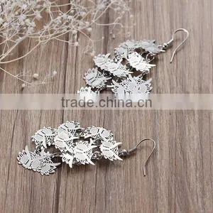New Fashion Copper Filigree Stamping Earrings Ear Wire Hooks Halloween Owl Silver Tone Hollow 70mm thumbnail-3