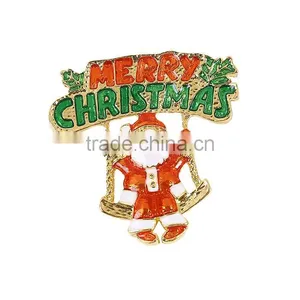 Pin Brooches Christmas Santa Claus Gold Plated Red & Green Enamel Metal Brooch thumbnail-1