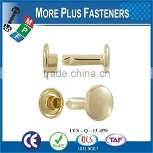 Made In Taiwan Antique Brass Large Gilt Brass Plated Stainless Steel Double Cap Rivet thumbnail-3