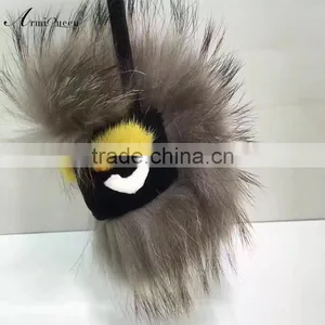 Raccoon Pendant Lovely Little Monster Raccoon Fur Pom Pom Keychain thumbnail-2