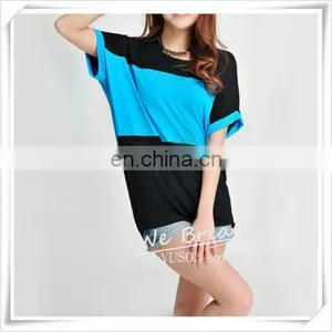 Bamboo Jersey Summer Short Sleeves T-shirt With Big Color Block Matching Soft thumbnail-6