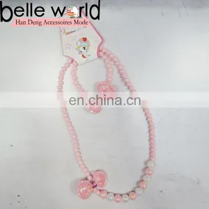 Pink Bows Plastic Beaded Necklace and Bracelet Sets thumbnail-1