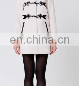European Style Elegant Women Wool Fashion Design Coats 2014 With PU Leather Horn Button thumbnail-1