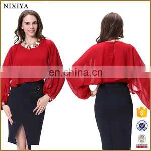 Wholesale Long Sleeve Fake Two Piece Lady Chiffon Top And Blouse thumbnail-1