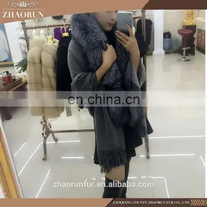 2016 Winter Genuine Pashmina Shawl With Fox Fur Collar Fashion Cashmere Cape thumbnail-2
