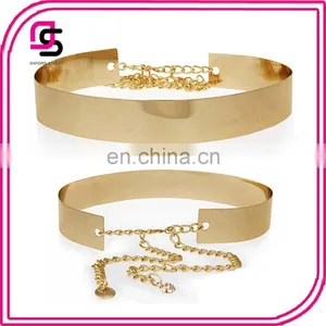Factory Customize Wholesale Woman Ladies Metal Mirror Wide Waist Belt With Chain thumbnail-1