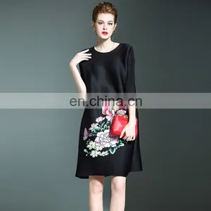 2017 Prints Flower Ladies Fashion Pleated Women Clothes Ladies Dress thumbnail-1