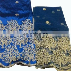New Nigerian African Blue Raw Silk George Fabric Wrapper With Matching Blouse thumbnail-1