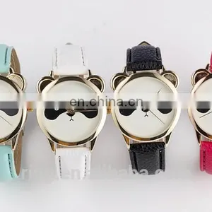 Wholesale Fashion Jewelry Lovely Panda Face Leather Watches thumbnail-5