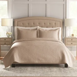 Khaki Cotton Bedspread 3pcs Set thumbnail-1