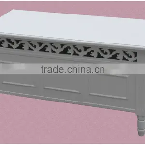 White Painted Wooden Bench Carved With Storage Case / Wooden Storage Cabinet thumbnail-1