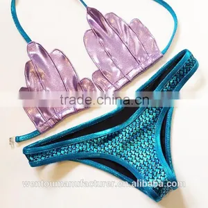 2016 HOT Lovely Girl Swimming Mermaid Swimwear Micro Mini Bikini Bathing Suit Swimsuit Beach Wear Shell Bikini Top thumbnail-1