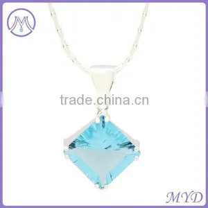 925 Sterling Silver Yellow Square Stone Pendant Necklace For Ladies thumbnail-2