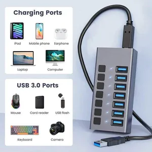 7 Ports USB 3.0 Hub With Individual On/Off Switches Splitter thumbnail-1