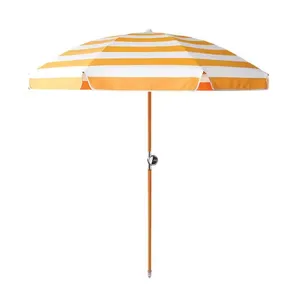 Portable 7FT Striped Beach Umbrella Eco Polyester Fiberglass Ribs Tilt Outdoor Wholesale thumbnail-1