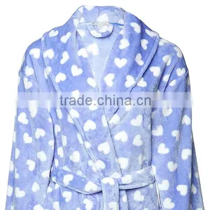 Wholesale Light Blue Winter Warm 100% Polyester Women Printed Coral Fleece Thick Sleep Robe thumbnail-3