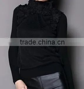 Lady Embroidery Lace Turtle Neck Wool Wholesale Sweater thumbnail-6