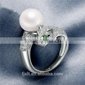 925 Sterling Silver Adjustable Leopard Head Ring With Pearl thumbnail-2