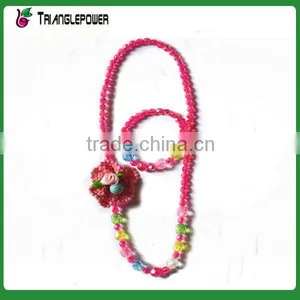 Candy Colorful Beaded Necklace Bracelet Set With Silk Flower for Kids thumbnail-5
