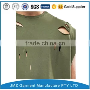 Customized t Shirt With Distressing and Curved Hem in Green thumbnail-3