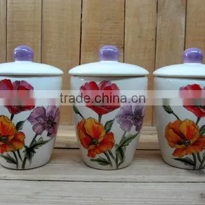 Hand Paint Ceramic Tea Coffee Sugar Jar Set thumbnail-1