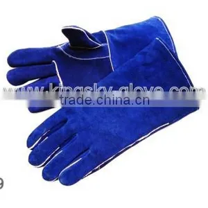 Fully Welted Blue Cow Split Leather Welding Glove thumbnail-1
