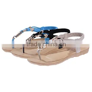 2015 Women Flat Sandals Women's Thong Sandals New Personality Rhinestone Pinch Flat Beading Sandals Bohemia Beach Sandals thumbnail-1
