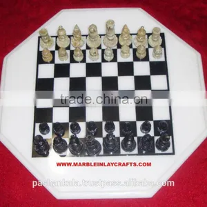 White Marble Chess Design Coffee Table Top thumbnail-1