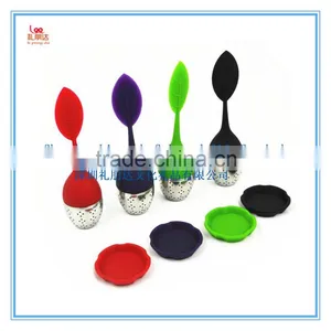 HOT! Set of 2 Loose SiliconeTea Infuser Strainer With Drip Tray, Cute Silicone Leaf Handle As the Lid With Stainless Steel Ball thumbnail-4