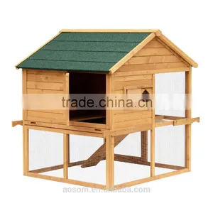 Pawhut Chicken Rabbit Cage Coop Ramp Nesting Box Wood Solid Overhead thumbnail-3