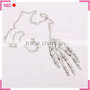 Custom Logo Necklaces Skeleton Hand Pendant, Imitate Silver Chain New Model Necklace thumbnail-5
